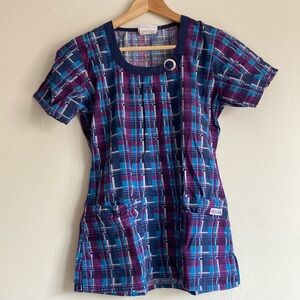 Plaid scrub top